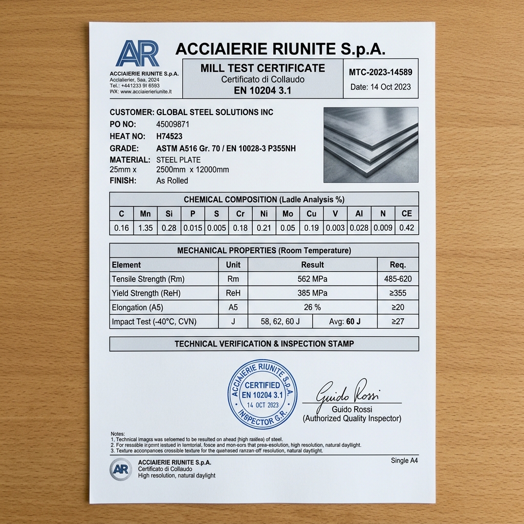 EN 10204 3.1 Mill Test Certificate (MTC)
